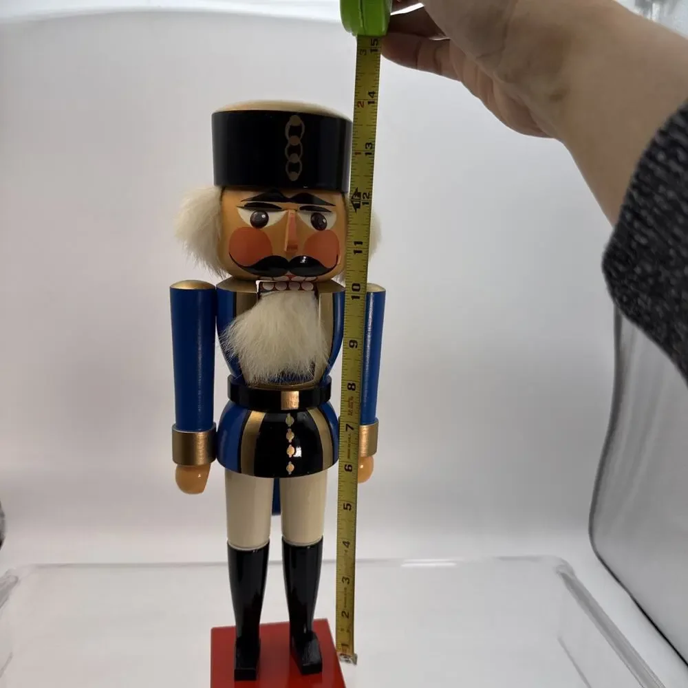 German Solider Nutcracker With Fur Hair Made In Germany Democratic Republic 14”